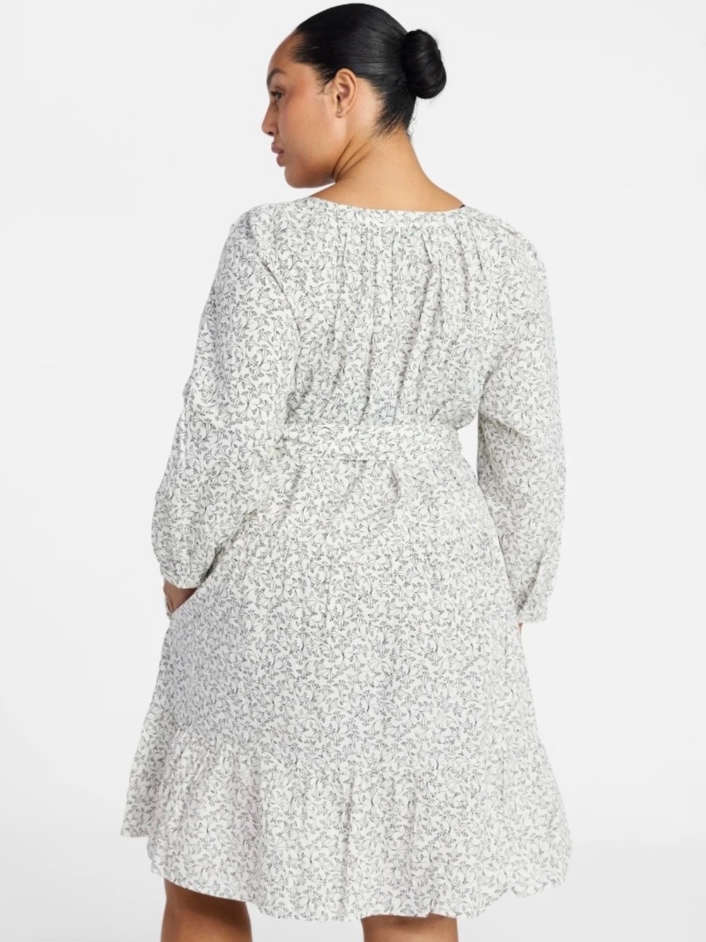Terra & Sky Cream Floral Tie-Waist Long-Sleeve Dress     Size: (0X/14W) - Picture 2 of 13